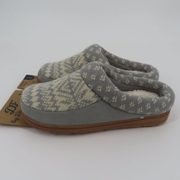 Dearfoams Large 9-10 Gray Sweater Knit Indoor Outdoor Memory Foam Slippers NEW - Picture 4 of 12